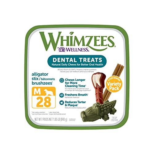 WHIMZEES Golosinas dentales naturales para perros sin cereales, caja mediana, 28 piezas