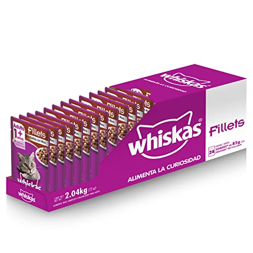 Whiskas Alimento Húmedo para Gatos, Sabor Brocheta 85g c/u. Paquete de 24 Unidades