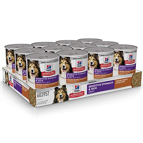 Hill's Science Diet Canned Dog Food, Adult, Sensitive Stomach & Skin, Tender Turkey & Rice Stew, 12.5 oz, 12 pk