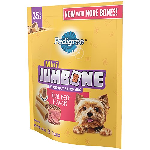 Pedigree Jumbone Mini golosinas para perros con sabor a carne real (35 golosinas), 21 oz