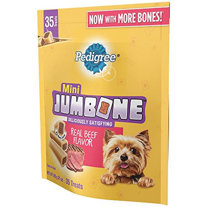 Pedigree Jumbone Mini golosinas para perros con sabor a carne real (35 golosinas), 21 oz