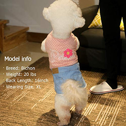 KYEESE - Vestidos para perro con diseño de girasol, camiseta de encaje para perro, sin mangas, estilo vaquero, ropa para perro