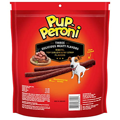 Pup-Peroni - Golosinas para perros con sabor a filete triple, bolsa de 22.5 onzas