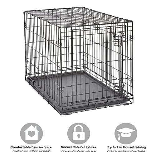 New World - Caja plegable de metal para perros, puerta individual y doble, Puerta única, Negro, 91.44 cm