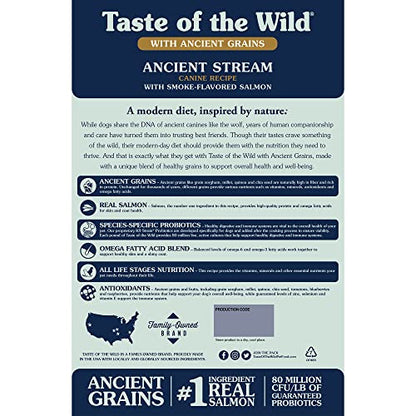 Receta canina Taste of the Wild Ancient Stream con salmón ahumado y granos antiguos, 28 lb