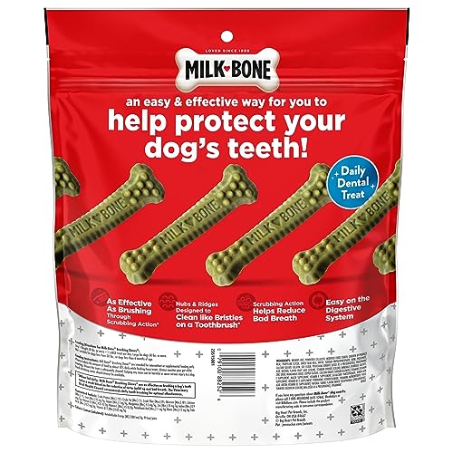Milk-Bone Brushing Chews golosinas dentales diarias para perros, aliento fresco, grande, bolsa de 24.2 onzas
