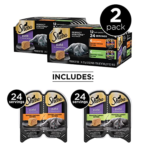 SHEBA PERFECT PORTIONS Multipack Chicken Entree and Turkey Entree Wet Cat Food 2.6 oz. (24 Twin Packs)