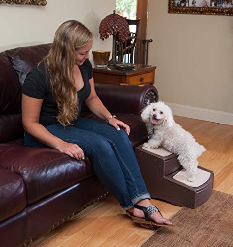 Pet Gear Easy Step II Escaleras para mascotas, 2 peldaños para gatos/perros de hasta 75 libras, portátil, extraíble y lavable alfombra Tread, Chocolate, 17 L x 14 W x 13 H