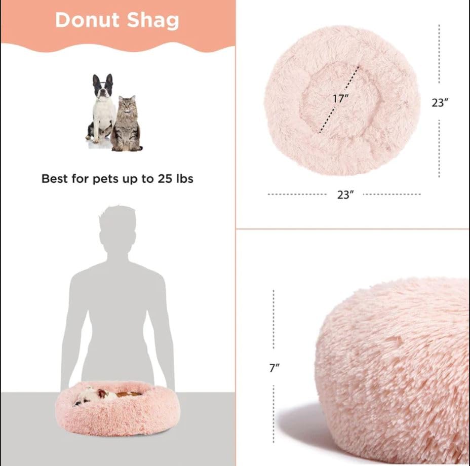 Best Friends by Sheri - Abrazador de rosquillas de piel sintética de lujo Shag (varios tamaños), cama con cojín redondo para gatos y perros con forma de rosquilla, con relieve ortopédico, se calienta automáticamente y es acogedora para dormir mejor, de pr