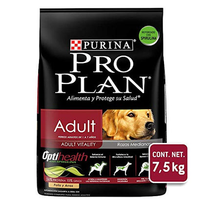 Purina Pro Plan Croquetas Adulto con Optihealth Triple Action, Razas Medianas, Chicken, 7.5 Kg