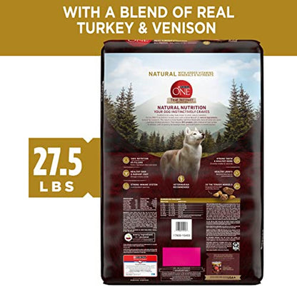 Purina ONE SmartBlend Alimento seco para perros, True Instinct con fórmula real de pavo y venado, bolsa de 27.5 libras, paquete de 1