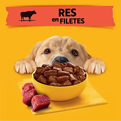 PEDIGREE Alimento para Perros Adultos, Sabor Res En Filetes 375 Gr, Paquete De 24 Latas