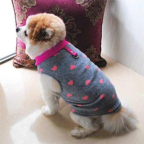 PIXRIY Suéter para perro, chaleco de forro polar suave con anillo de correa, chaqueta de invierno para mascotas, ropa para cachorros, perros pequeños, gatos, peluches, chihuahua, Yorkshire (S, corazón gris)