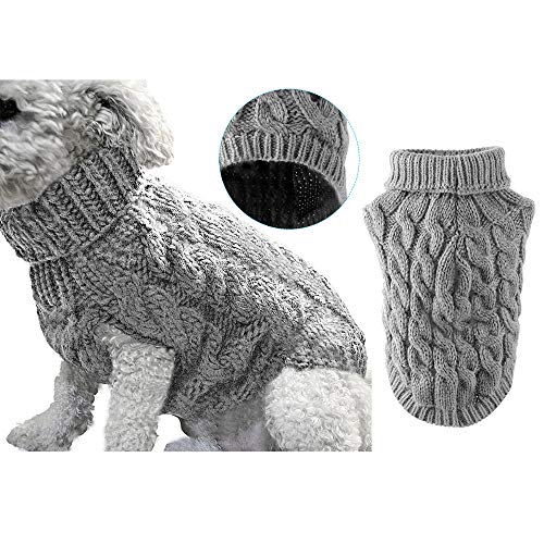 Winmany Suéter de Punto de Cuello de Tortuga para Perro, pulóver de Invierno más cálido Punto Crochet para Perros pequeños, medianos y Grandes y Gatos (Medium, Gris)