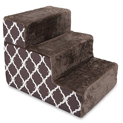 Best Pet Supplies - Chocolate Brown with Lattice Print Foldable Pet Foam Stairs / Steps for Dogs and Cats (3-Step)