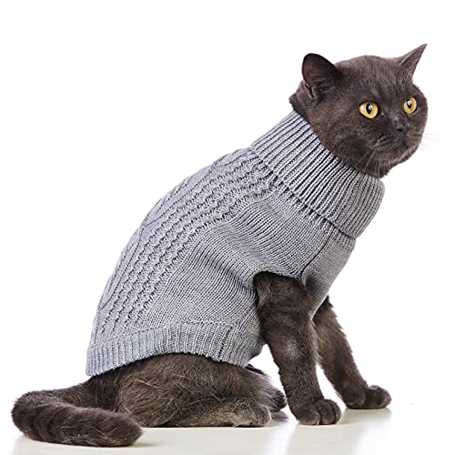 Jnancun Suéter de cuello alto de punto, sin mangas, ropa de gato, ropa cálida de invierno, para gatos o perros pequeños en temporada fría (L, gris)