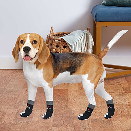 SCENEREAL Calcetines antideslizantes para perros, diseño "I Love Dog", cómodos protectores de patas de perro con correas ajustables y control de tracción para suelos de madera dura