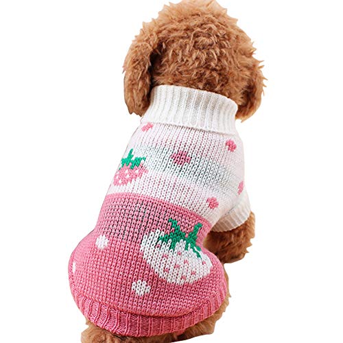 CHBORCHICEN - Suéteres de punto clásicos con cuello alto y cuello alto para el invierno, ropa para cachorros, linda fresa y corazón (rosa, mediano)
