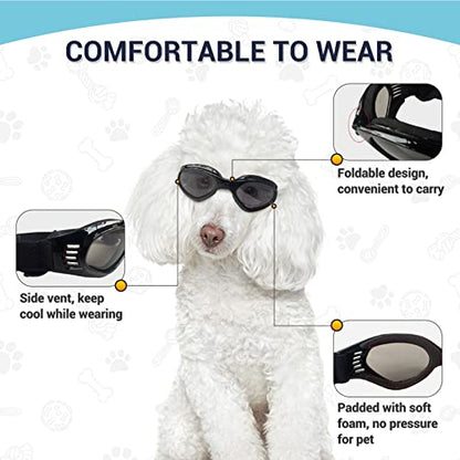Petleso Gafas de Sol para Perros de Raza Mediana, Gafas de Sol para Perros de Raza Mediana Protección Ocular Cortaviento, Negro