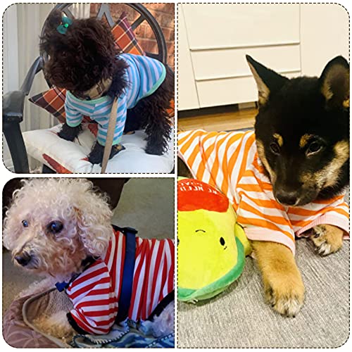 6 piezas de camiseta de algodón a rayas para perro, transpirable, ropa de mascota, colorida sudadera para cachorro, ropa para perros pequeños a medianos, cachorros (L)