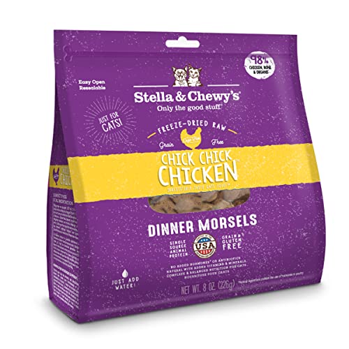 Stella &amp; Chewy's Bocadillos de Cena para Gatos crudos liofilizados, sin Cereales, Ricos en proteínas para Gatos y Gatitos, Receta de Pollo para Pollo, Bolsa de 8 onzas