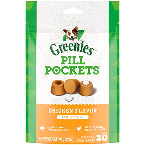 GREENIES Pill Pockets Treats for Dogs Chicken Flavor - Tablet Size 3.2 oz. 30 Treats