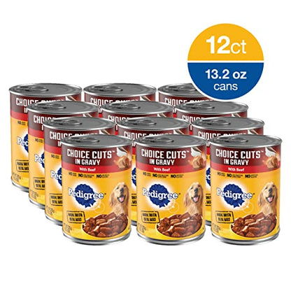 PEDIGREE CHOICE CUTS in Gravy With Beef Canned Dog Food 13.2 Ounces (Pack of 12)
