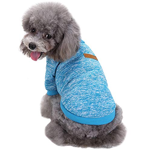 CHBORLESS Suéter de punto clásico para perros y mascotas, abrigo de invierno cálido para cachorros, ropa suave para perros pequeños (S, azul claro)
