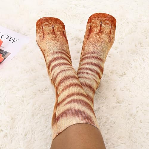 Calcetines de patas de animales – divertidos calcetines de animales 3D locos de gato tigre perro pata, calcetines novedosos regalos de mordaza, anaranjado (Orange Cat), Medium