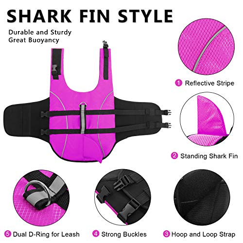 Ripstop - Chaleco salvavidas de tiburón para perros, salvavidas de seguridad con alta flotabilidad y asa de elevación para razas pequeñas y medianas (rosa rojo XS)