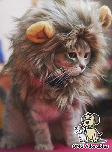 OMG Adorables - Disfraz de melena de león para gatos | Peluca suave y peluda para mascotas con bonitas orejas | Se adapta a felinos adultos y perros pequeños | Accesorios de ropa que admiten mascotas | Seguro para animales