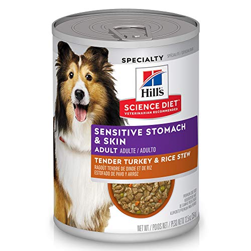 Hill's Science Diet Alimento enlatado para perros, adultos, estómago y piel sensibles, estofado tierno de pavo y arroz, 12.5 oz, paquete de 12