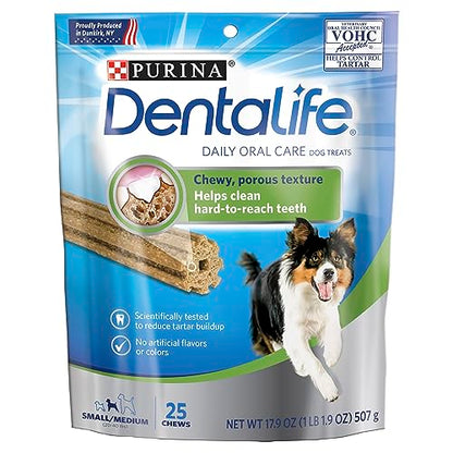 Purina DentaLife Daily Oral Care golosinas para perros pequeños/medianos, bolsa de 17.9 onzas, paquete de 1