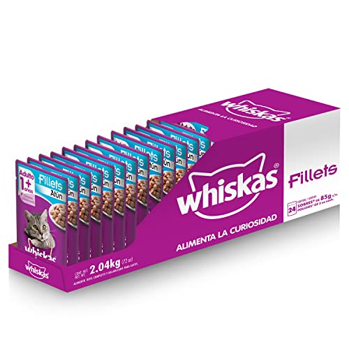 Whiskas Alimento Húmedo para Gatos, Sabor Filetes De Atún 85g c/u. Paquete de 24 Unidades