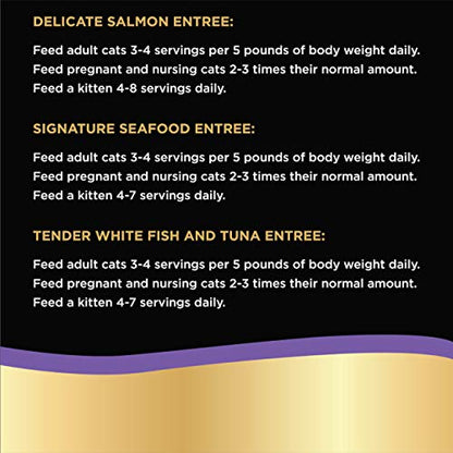 SHEBA PERFECT PORTIONS Wet Cat Food Paté in Natural Juices Signature Seafood Entrée, Delicate Salmon Entrée, and Tender Whitefish & Tuna Entrée Variety Pack, (24) 2.6 oz. Twin-Pack Trays