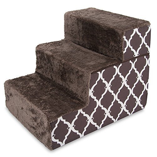 Best Pet Supplies - Chocolate Brown with Lattice Print Foldable Pet Foam Stairs / Steps for Dogs and Cats (3-Step)