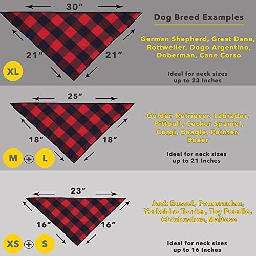 Odi Style Buffalo Plaid - Paquete de 4 pañuelos de algodón, pañuelos triangulares, accesorios para perros pequeños, medianos y grandes, cachorros de mascotas, negro y blanco, rojo, verde, azul y azul marino