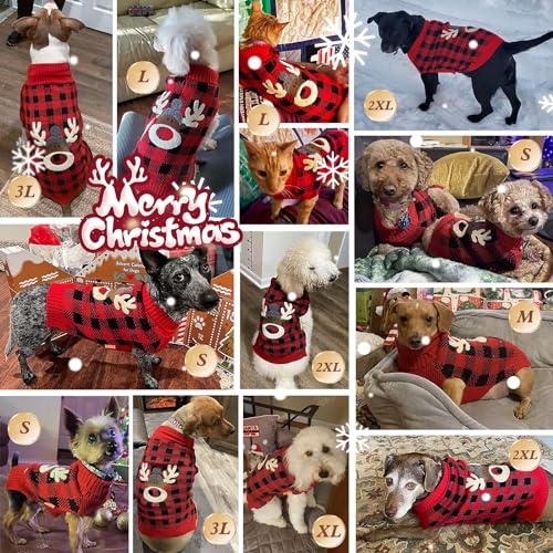 KYEESE Suéter de Navidad para perro con agujero para correa, ropa de punto de reno a cuadros rojos
