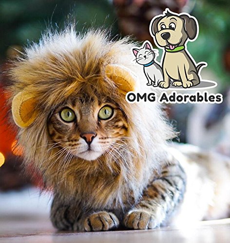 OMG Adorables - Disfraz de melena de león para gatos | Peluca suave y peluda para mascotas con bonitas orejas | Se adapta a felinos adultos y perros pequeños | Accesorios de ropa que admiten mascotas | Seguro para animales
