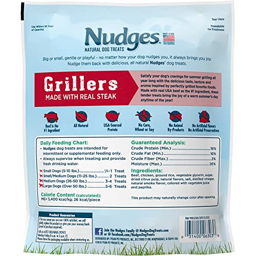 Nudges Grillers Golosinas para perros, filete, 18 onzas