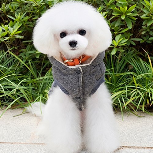 SELMAI Fleece Dog Hoodie Winter Coat for Small Boy Dog Cat Puppy Cotton Hooded Jacket Chihuahua Clothes Grey M