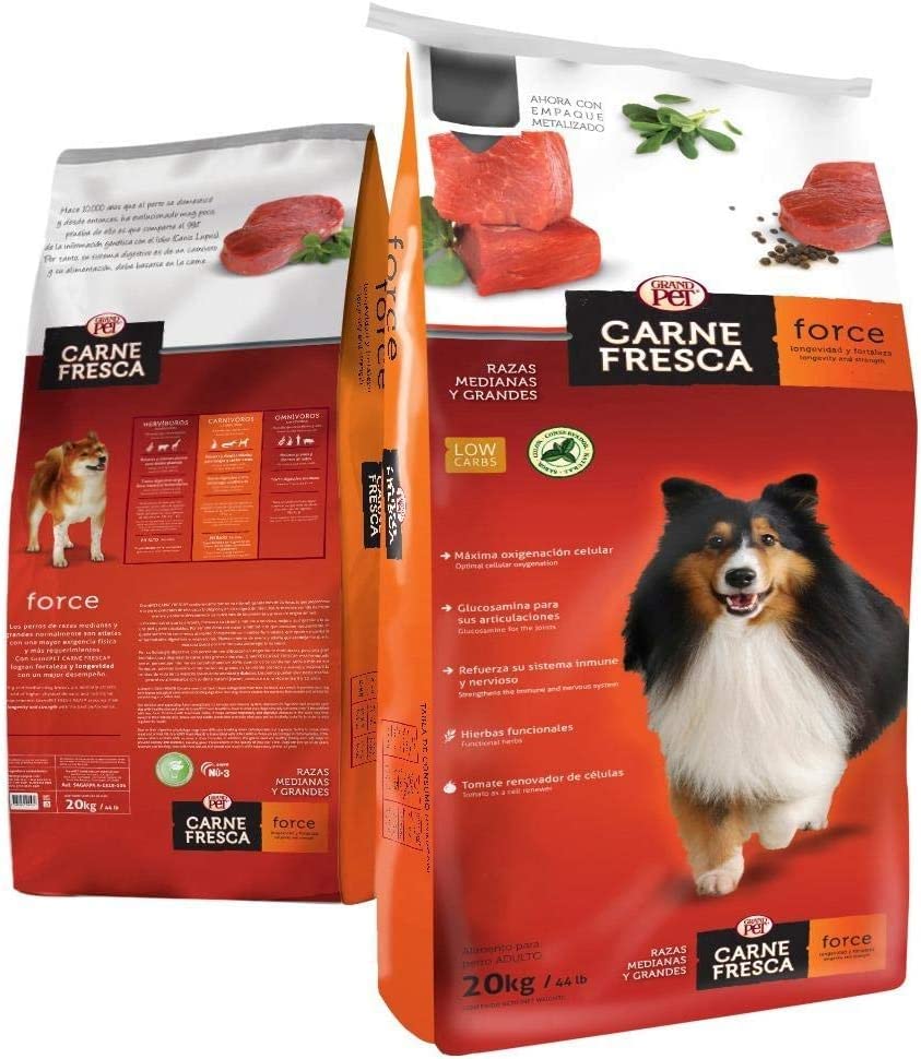 Carne Fresca Force 20 kg, croquetas para Perro Adulto, Raza Mediana y Grande, proteína 26%, refuerza Sistema inmune y nervioso, fácil digestión