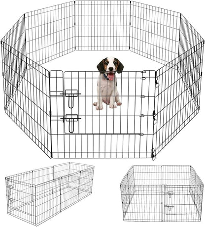 AUOK Jaula de Mascotas, Jaula Plegable de Perros portátiles, 8 Panel 76x61 cm, Adecuado para Perros de Conejo, Gatos, Mascotas Ideales de Interior y Exterior (Negro)