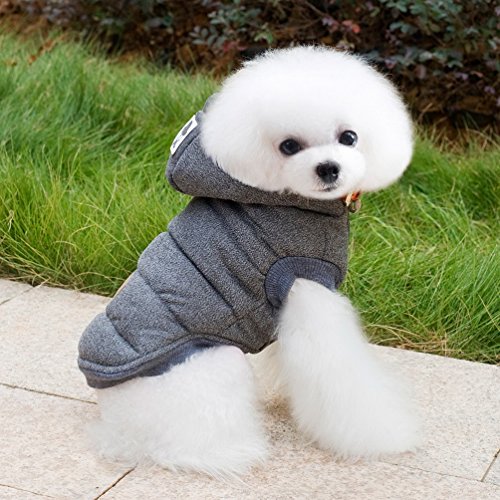 SELMAI Abrigo de invierno con capucha para perro, forro polar, para niño pequeño, perro, gato, cachorro, chaqueta con capucha de algodón, ropa para chihuahua, gris, M